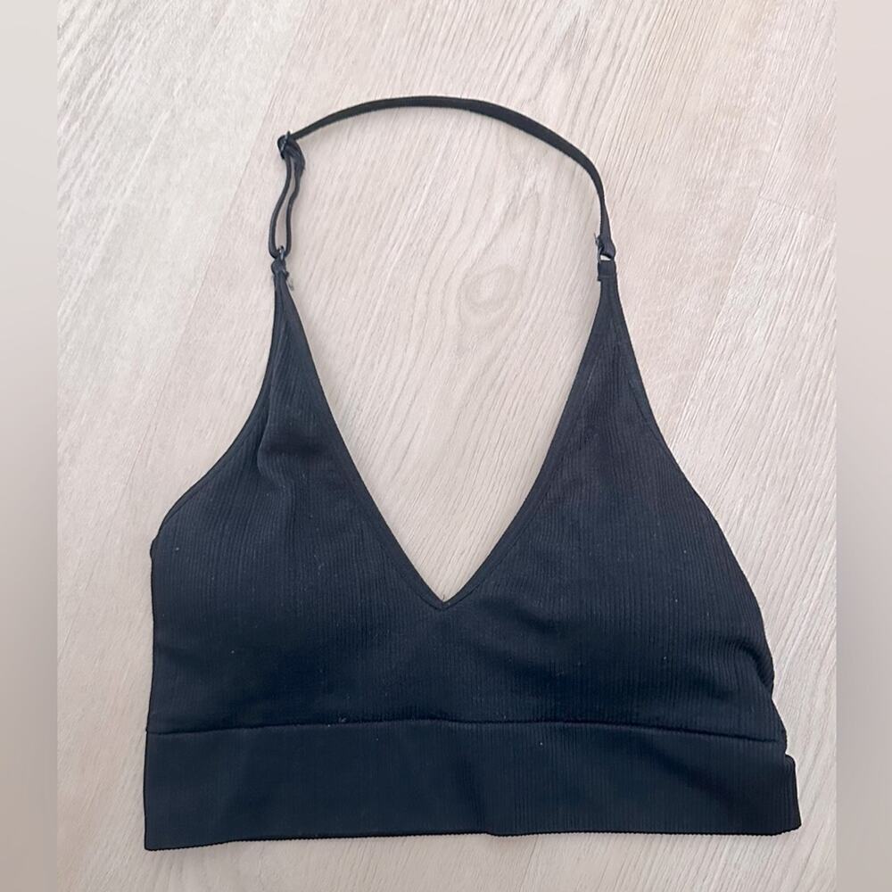 PINK Victorias Secret Black Ribbed Halter Bralette Size Small